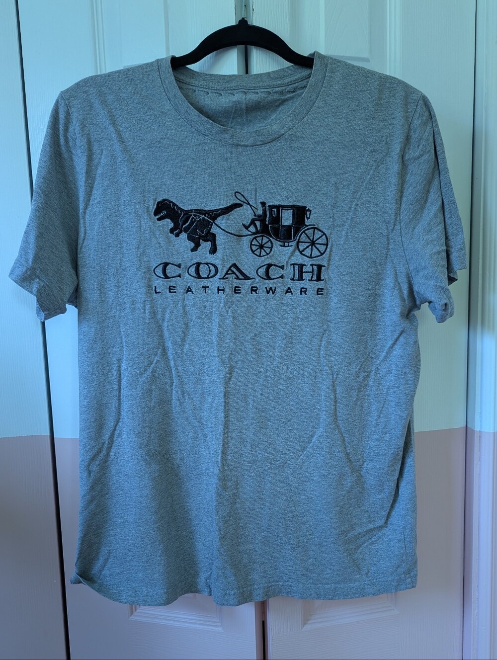 Coach Gray Short-Sleeve T-Shirt with Black Coach Leatherware Graphic